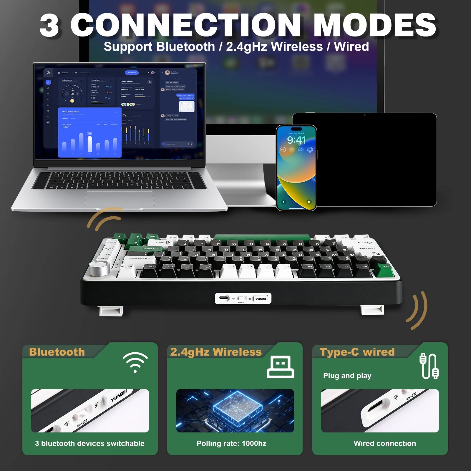 YUNZII B75 PRO Black Keyboard