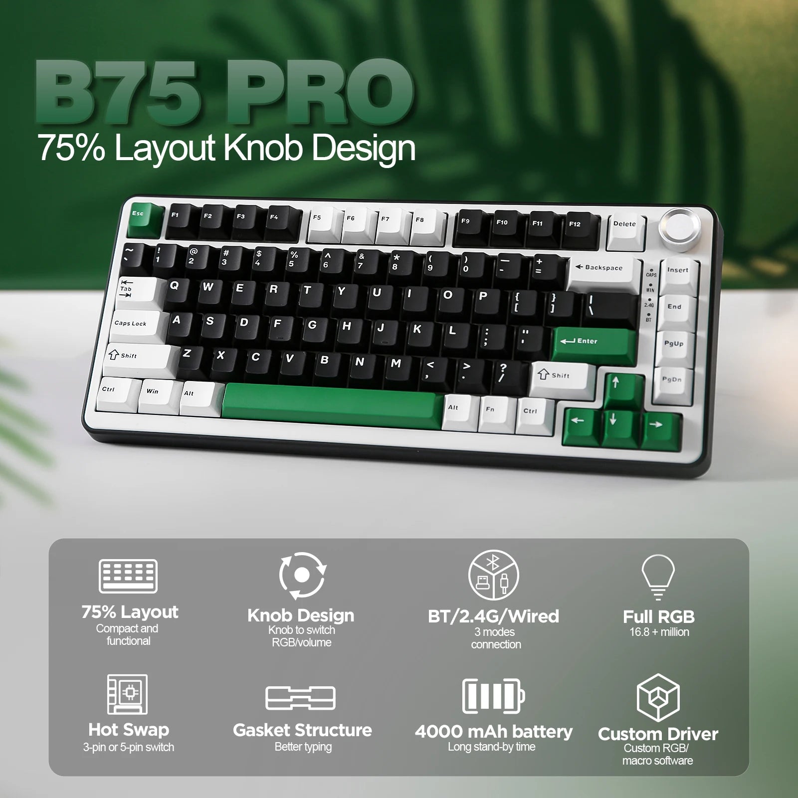 YUNZII B75 PRO Black Keyboard
