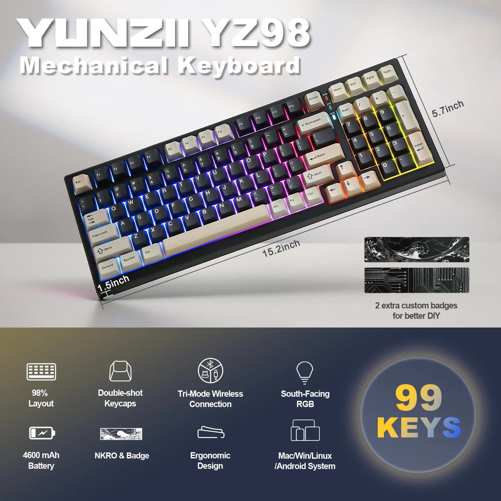 YUNZII YZ98 Black 99 Keys